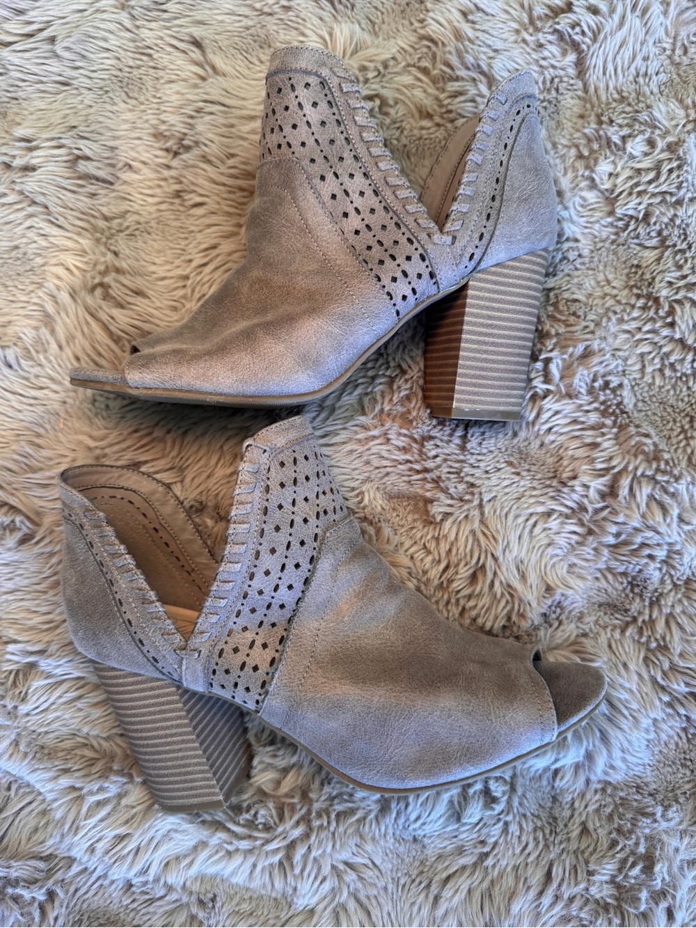 Women's Taupe Peep-Toe Block Heel Booties